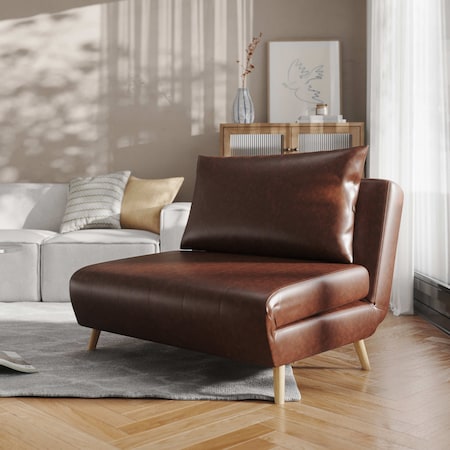 Flash Furniture Shaw Convertible Tri-Fold Sleeper Chair with Pillow, Adjustable Sleeper, Brown LeatherSoft BO-BS-BS031-BRN-GG